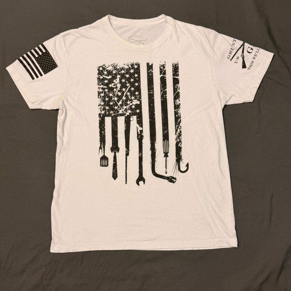 Men's Grunt Style Dad Flag T-Shirt White, Medium